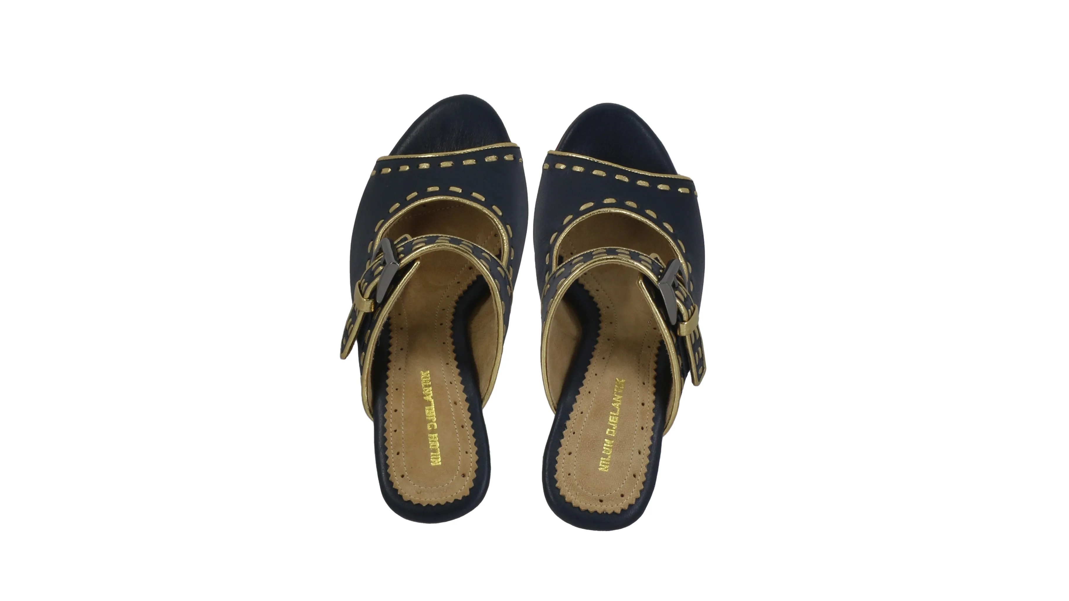 Alex 80mm Wedges  - Navy & Gold