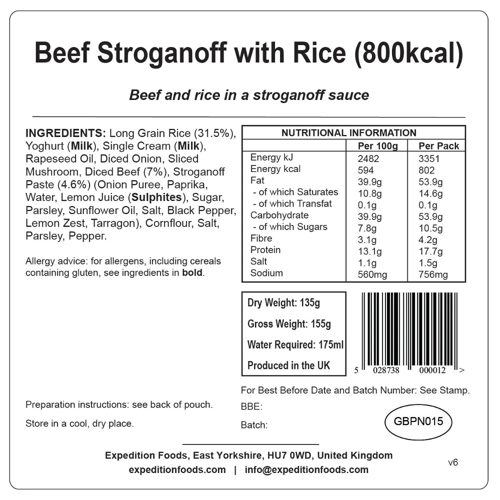 Expedition Foods Beef Stroganoff with Rice
