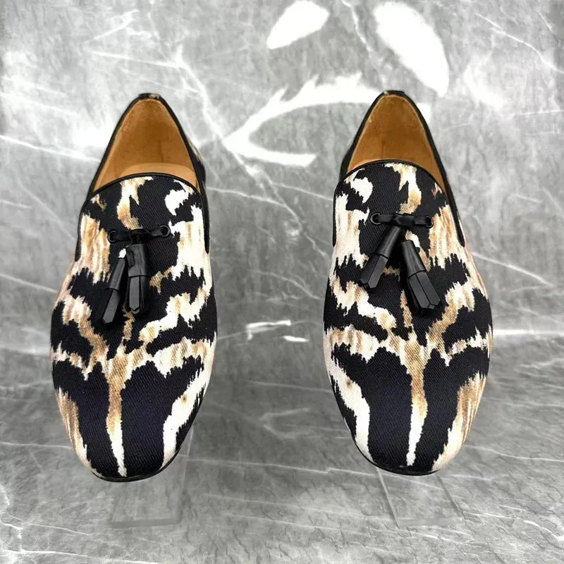 Leopard Print Tassel Pigskin Loafers