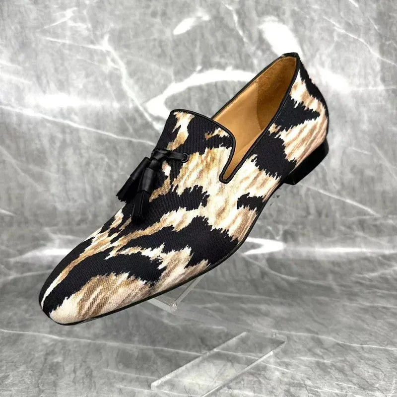 Leopard Print Tassel Pigskin Loafers