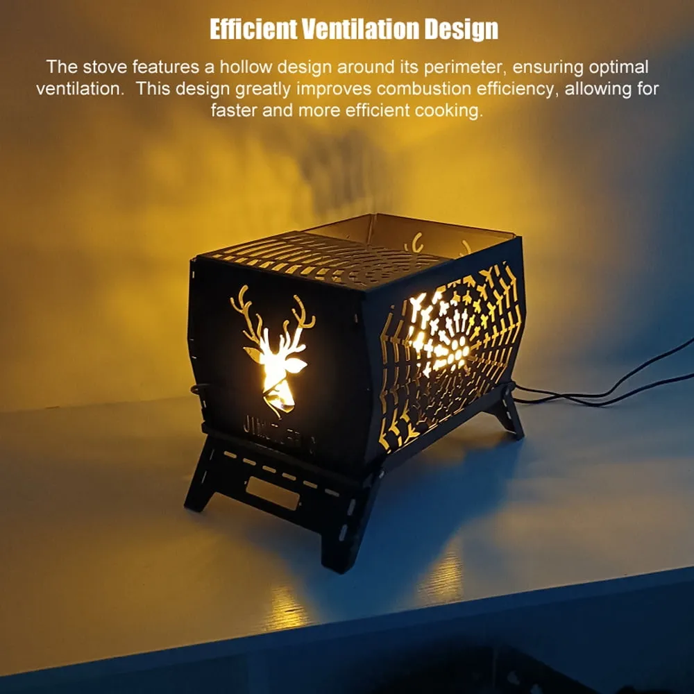 premium stove,Campfire Stand Portable Carbon Steel Firewood Portable Wood Camp Stand Portable Wood Steel Firewood Stove Picnic Deer Head Firewood Stove Outdoors Deer Head Pattern Camp Stove