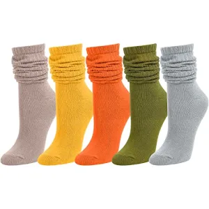 Scrunch Socks Women, Cotton Long High Tube Socks, Fun Cute Colorful Slouch Socks for Women Girls, Fashion Vintage 80s Gifts, 90s Gifts 5 Pairs