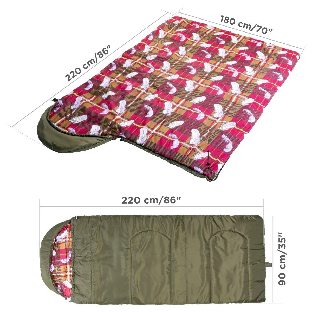 TRAVEL 220/90/300 Large Size Lightweight Synthetic Cotton Lined Camping Sleeping Bag